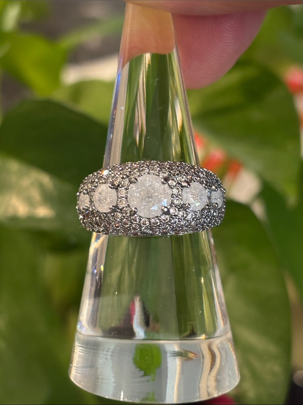 Pavé Dome White Crystal Ring in Silver-Tone